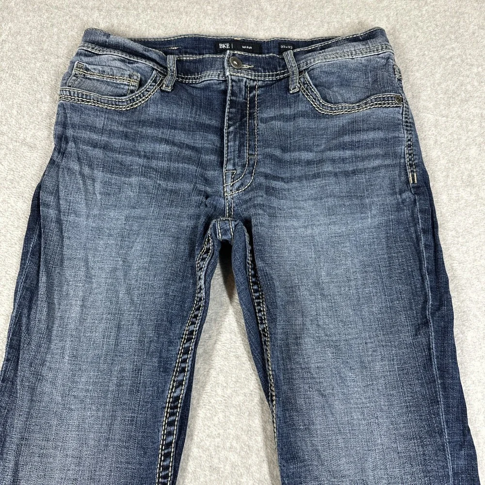 BKE Men's Mason Slim‎ Straight Leg 33X32 Stretch Denim Whiskered Jeans